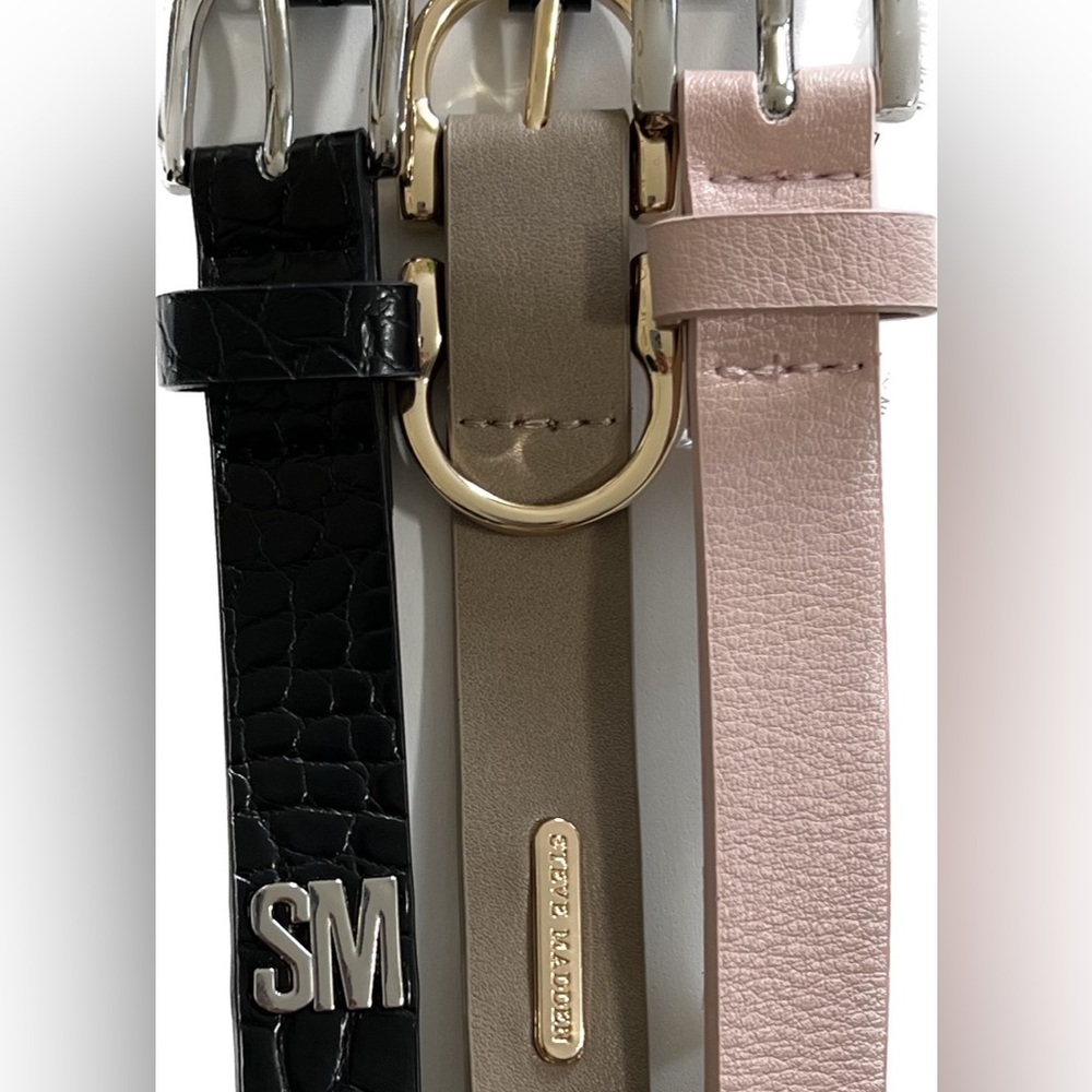 Steve Madden belt set. Black. Taupe. Blush. Skinny belts.